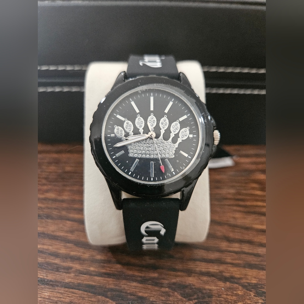 Juicy Couture Black Label Womens Glitter Crown Silicone Watch NWT